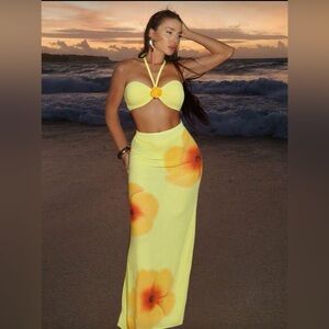 SHEIN Yellow Floral Halter Bikini Set - 3 piece set